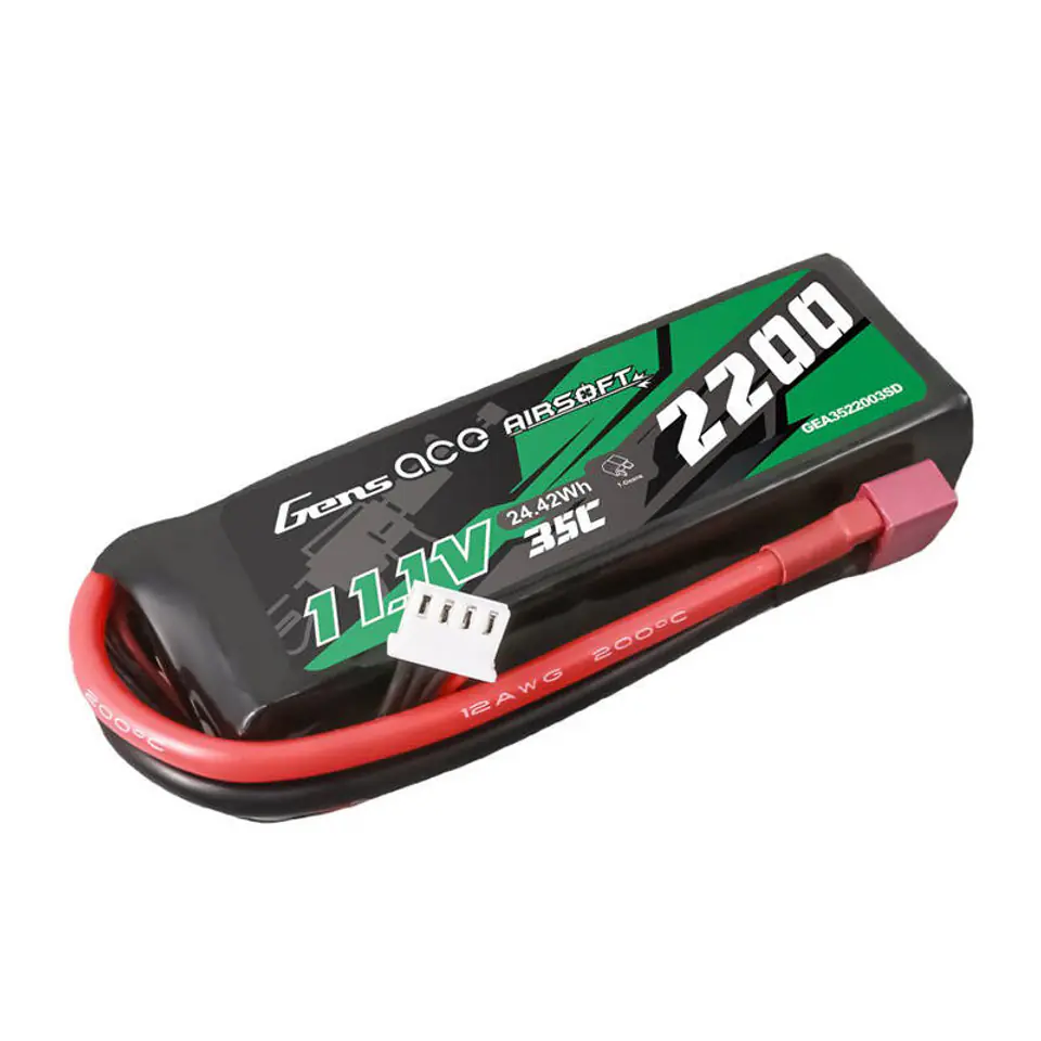 ⁨Akumulator Gens ace 35C 2200mAh 3S1P 11.1V Airsoft Gun Lipo z konektorem T Plug⁩ w sklepie Wasserman.eu