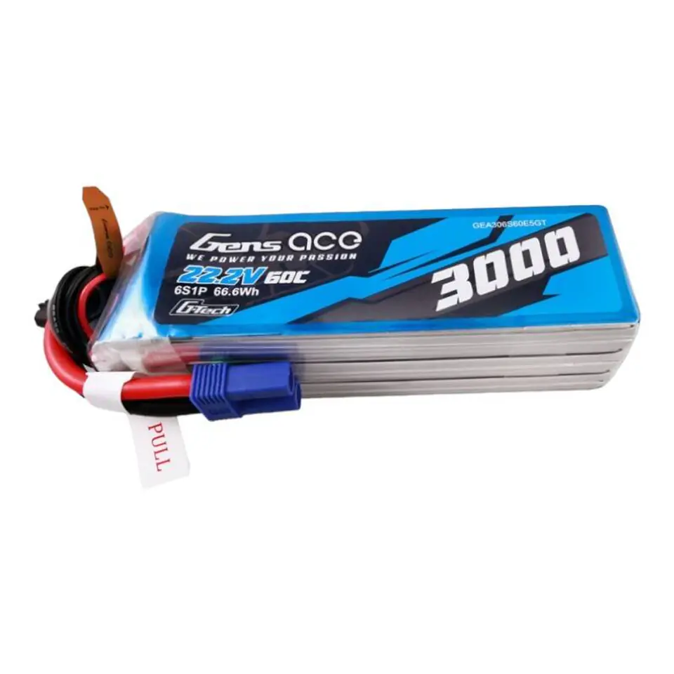 ⁨Akumulator Gens ace G-Tech 3000mAh 22.2V 60C 6S1P Lipo z konektorem EC5 plug⁩ w sklepie Wasserman.eu