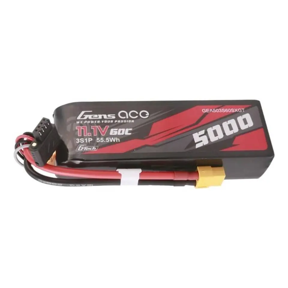 ⁨Akumulator Gens ace G-Tech 5000mAh 11.1V 60C 3S1P Short-Size Lipo z konektorem XT60 Plug⁩ w sklepie Wasserman.eu