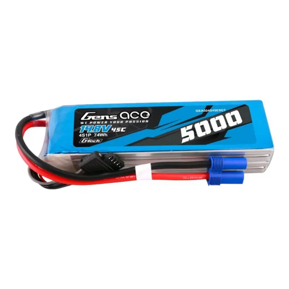 ⁨Akumulator Gens ace G-Tech 5000mAh 14.8V 45C 4S1P Heli Lipo z konektorem EC5 Plug⁩ w sklepie Wasserman.eu