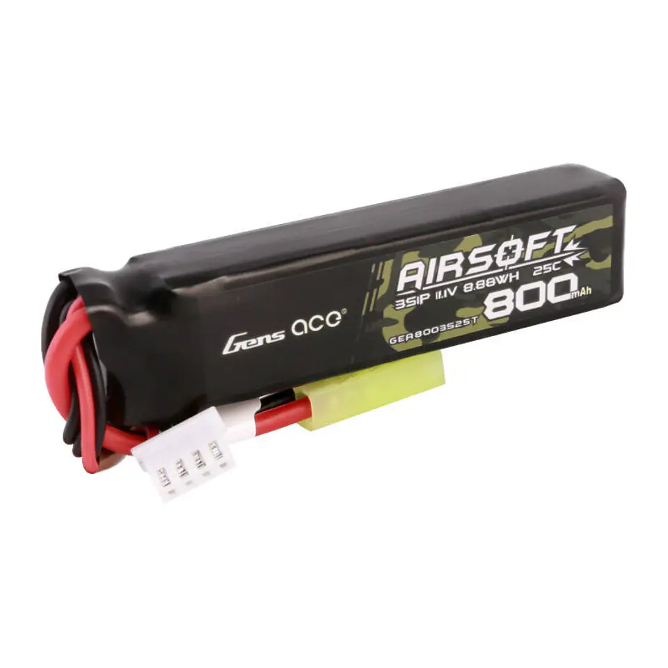 ⁨Akumulator Gens Ace Lipo 800MAH 11.1V 25C 3S1P Airsoft Gun Lipo z konektorem mini Tamiya Plug⁩ w sklepie Wasserman.eu