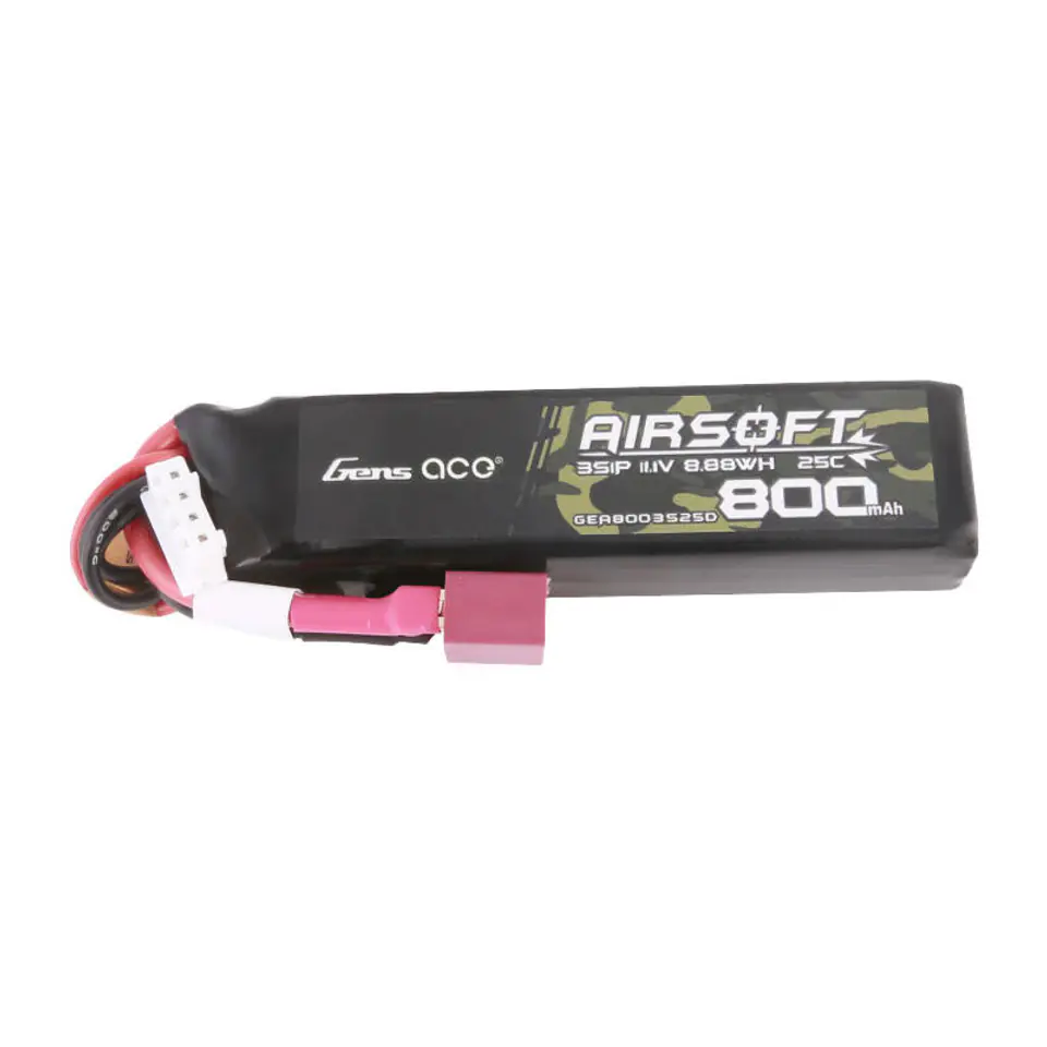 ⁨Akumulator Gens Ace Lipo 800MAH 11.1V 25C 3S1P Airsoft Gun Lipo z konektorem T (Deans) Plug⁩ w sklepie Wasserman.eu