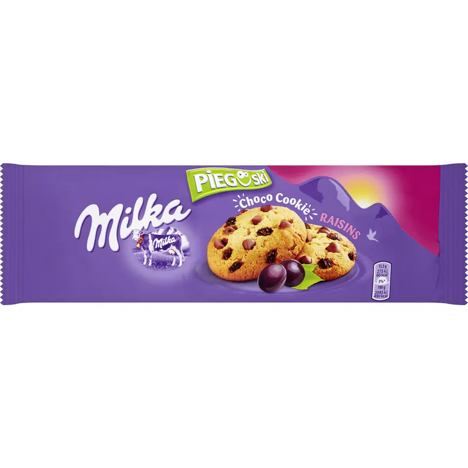 ⁨Ciastka MILKA PIEGUSKI 135g Czekolada i rodzynki⁩ w sklepie Wasserman.eu