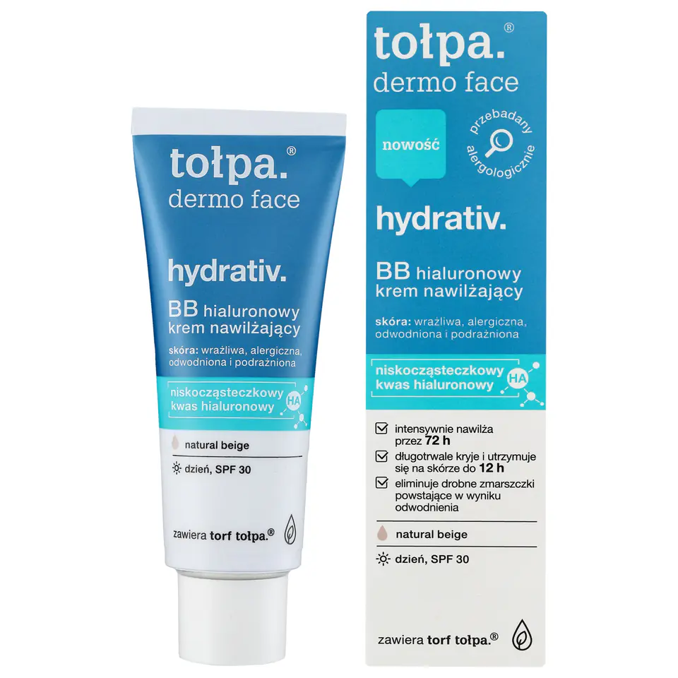 ⁨TOŁPA Dermo Face Hydrativ Hialuronowy Krem nawilżający BB SPF30 na dzień - natural beige 40 ml⁩ w sklepie Wasserman.eu