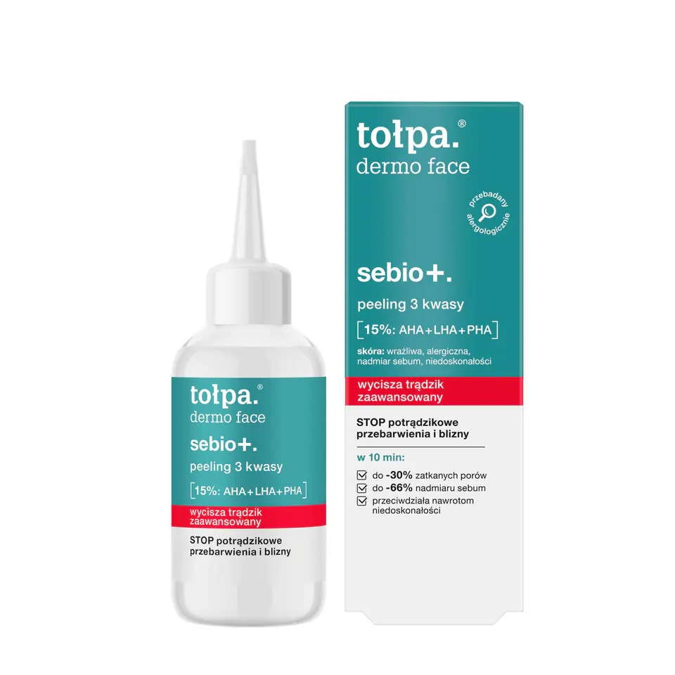 ⁨TOŁPA Dermo Face Sebio+ Peeling do twarzy 3 Kwasy 15%: AHA+LHA+PHA  50 ml⁩ w sklepie Wasserman.eu