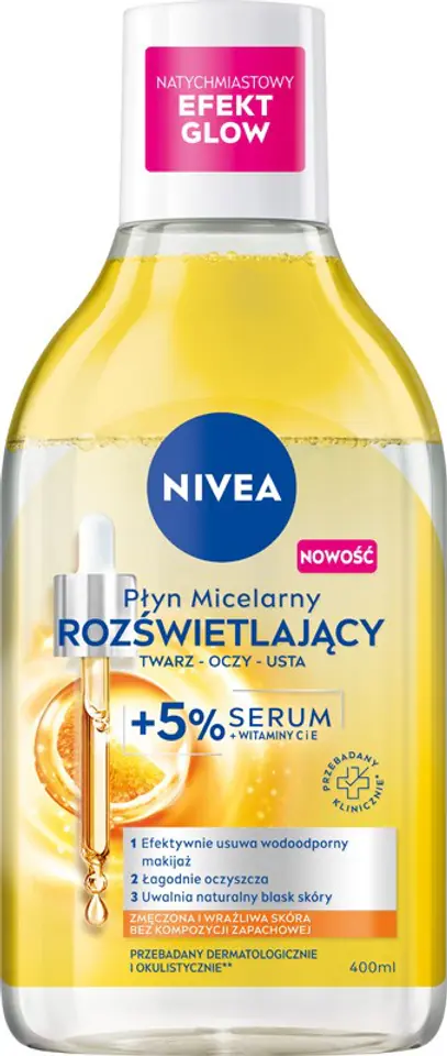 ⁨NIVEA Płyn micelarny rozświetlający twarz-oczy-usta + 5% serum 400 ml⁩ w sklepie Wasserman.eu