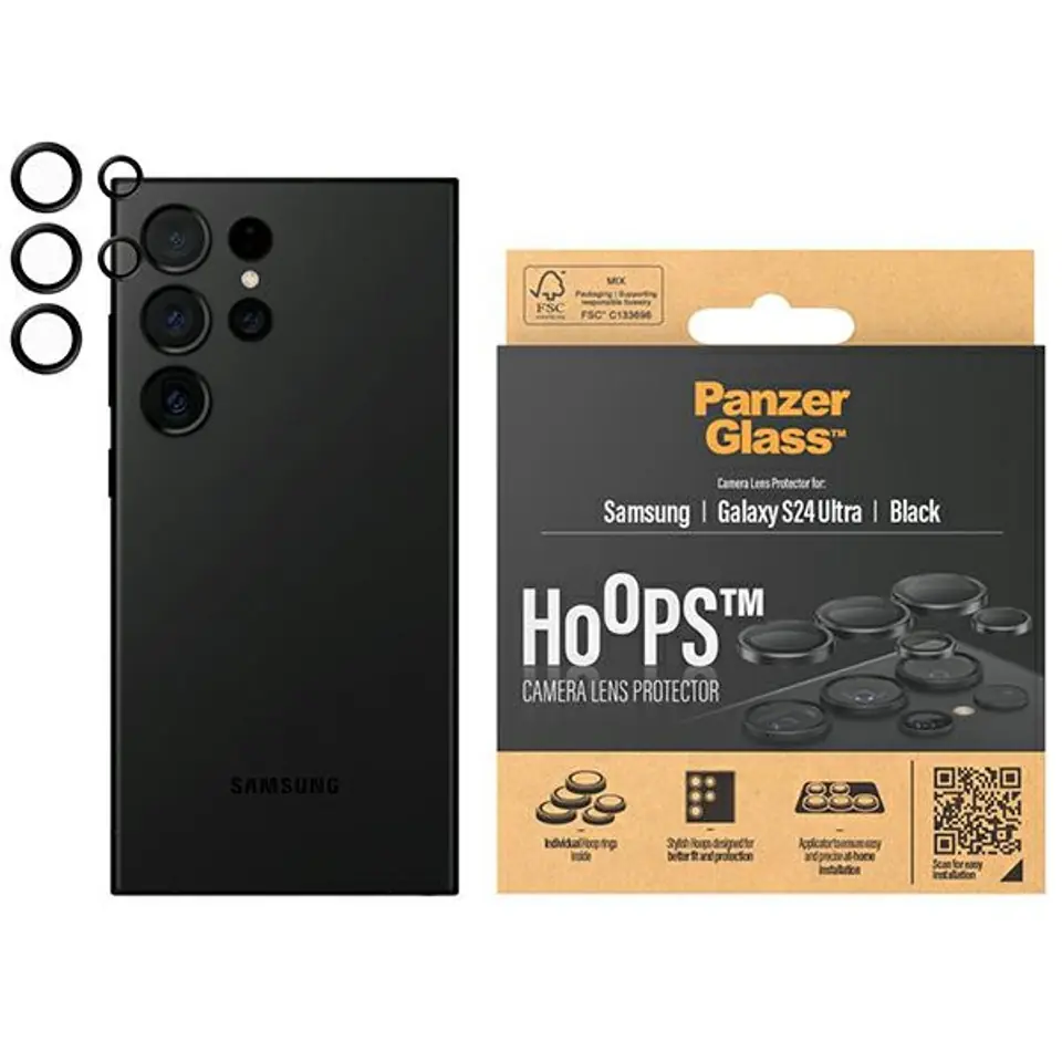 ⁨PanzerGlass Hoops Camera Sam S24 Ultra czarny/black 1209 camera lens protector hoop optic rings⁩ w sklepie Wasserman.eu