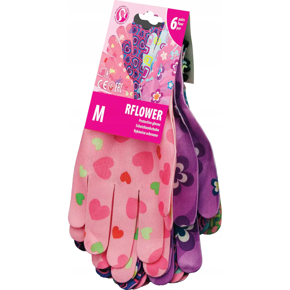 ⁨Rękawice REIS RFLOWER MC nylonowe ogrodowe multikolor roz.8/M (6par)⁩ w sklepie Wasserman.eu