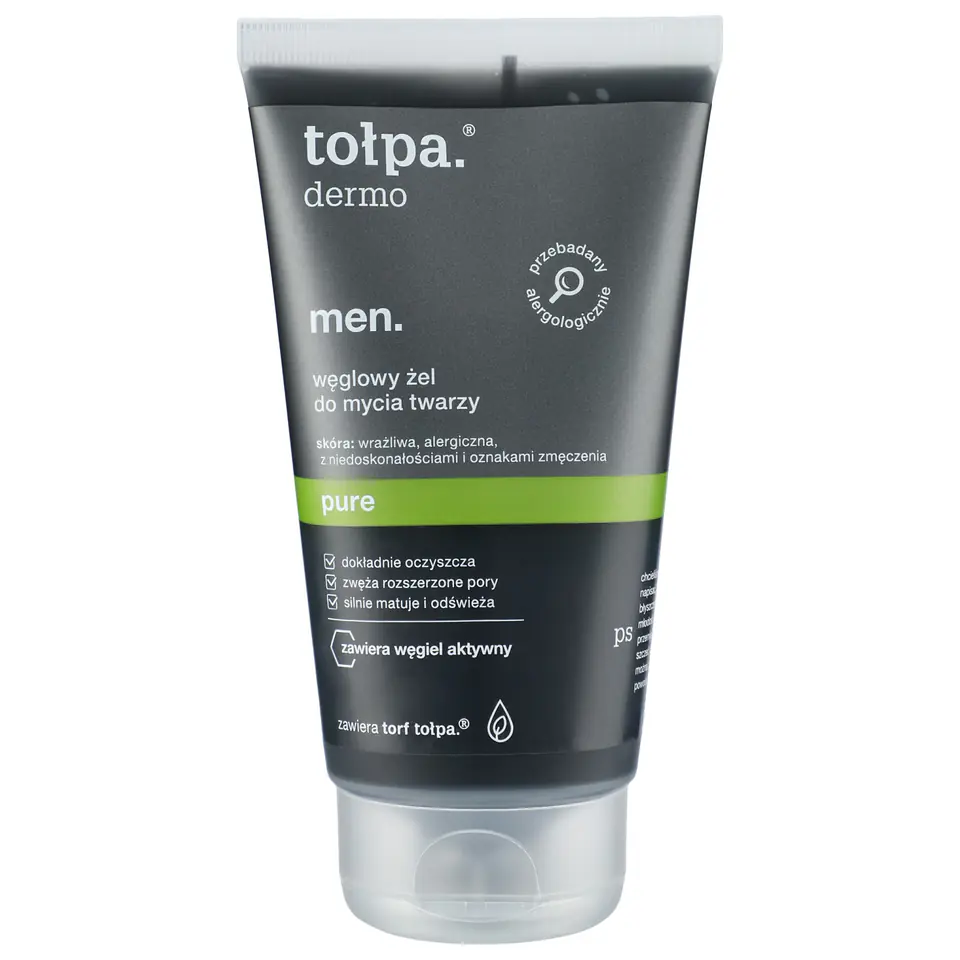 ⁨TOŁPA Dermo Men Żel do mycia twarzy węglowy Pure 150 ml⁩ w sklepie Wasserman.eu