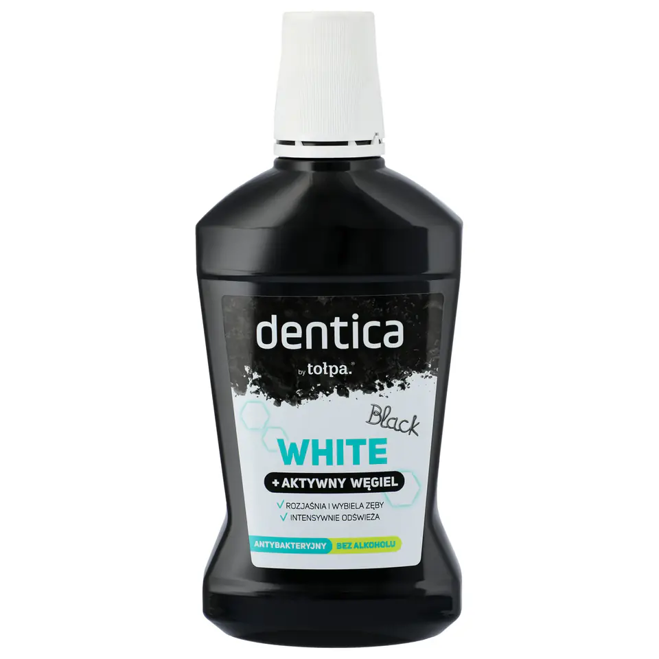 ⁨TOŁPA Dentica Black White Płyn do płukania jamy ustnej z aktywnym węglem wybielający 500 ml⁩ w sklepie Wasserman.eu