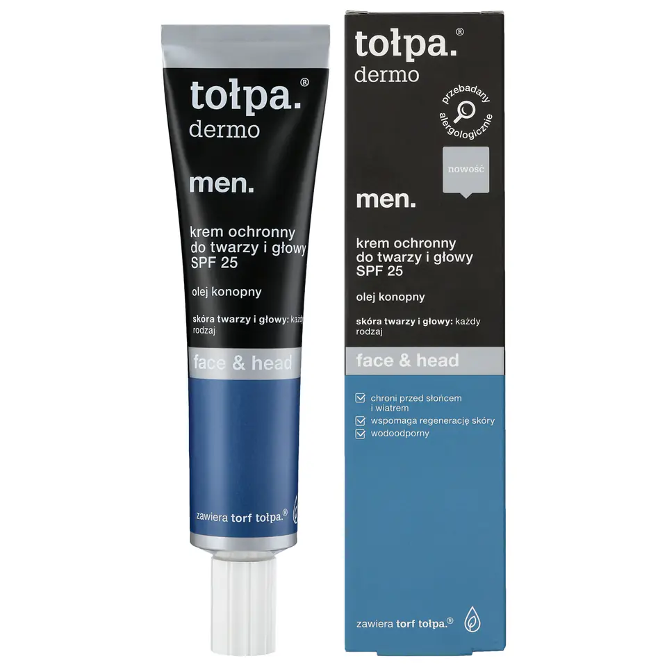 ⁨TOŁPA Dermo Men Krem ochronny do twarzy i głowy SPF 25 Face & Head 40 ml⁩ w sklepie Wasserman.eu