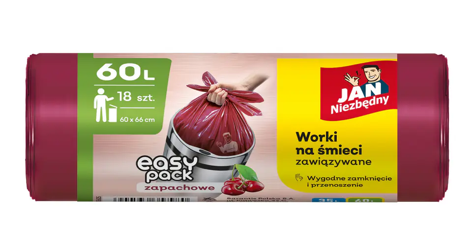⁨JAN NIEZBĘDNY Worki na śmieci HD Easy-Pack Wiśnia 60L - 18 sztuk⁩ w sklepie Wasserman.eu