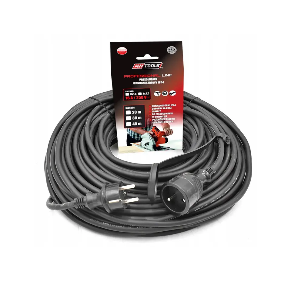 ⁨AWTOOLS PROFESSIONAL EXTENSION CABLE 30m 3x1.5mm /IP44 16A/4000W⁩ at Wasserman.eu