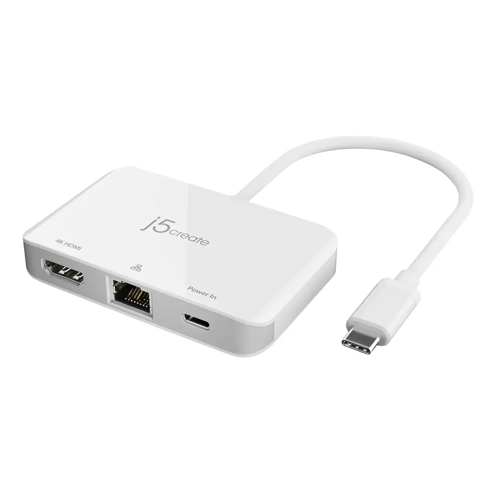 ⁨Docking station j5create USB-C to 4K HDMI Ethernet Adapter 1x4K HDMI/1xUSB-C/1xRJ45 Gigabit; colour white JCA351-N⁩ at Wasserman.eu