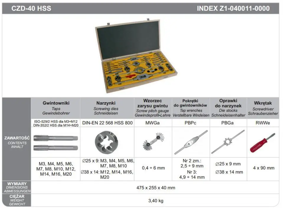 ⁨FANAR TAPS + DIES SET 40 pcs. M3-M20 CZB-40 HSS⁩ at Wasserman.eu