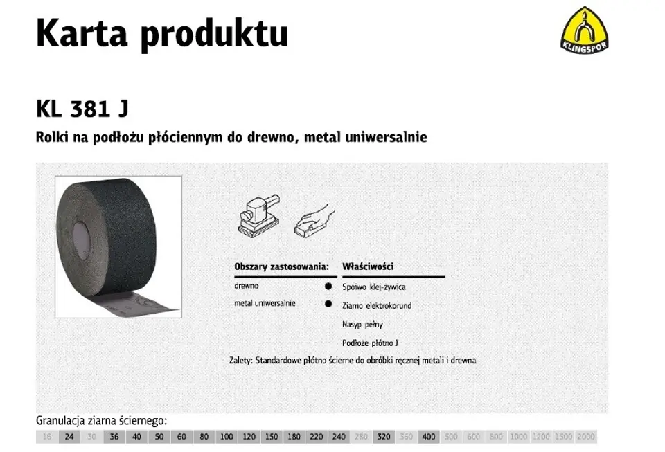 ⁨KLINGSPOR ROLKA NA PODŁOŻU PŁÓCIENNYM KL381J 150mm gr. 24  (30mb)⁩ w sklepie Wasserman.eu