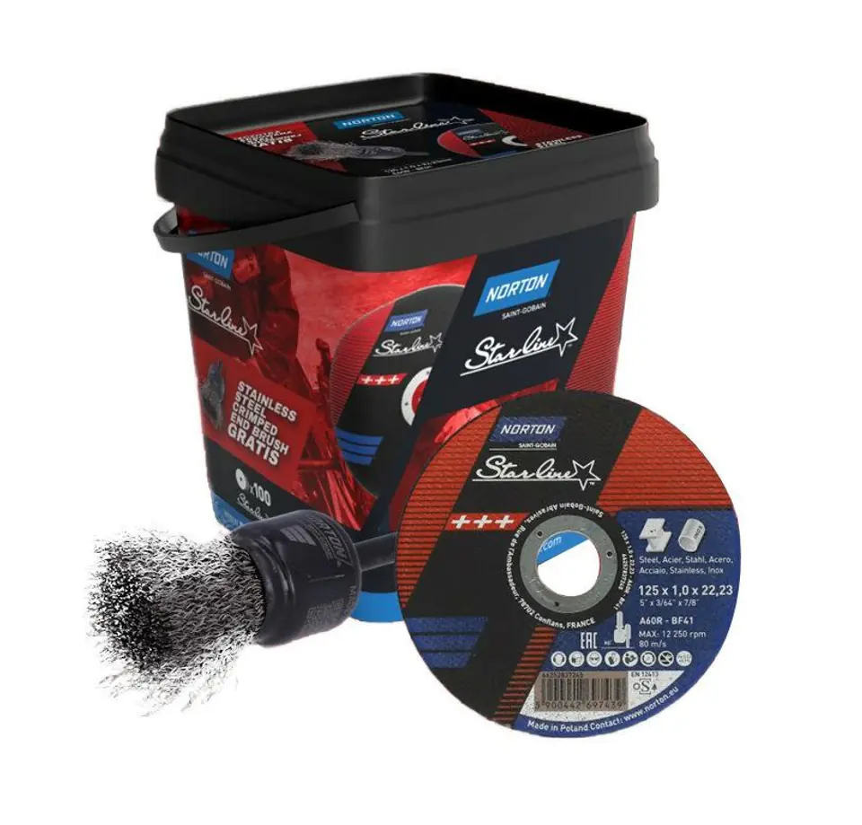 ⁨NORTON STARLINE CUTTING DISC A60R 125x1.0x22.23 /100 pieces +BRUSH BRUSH⁩ at Wasserman.eu
