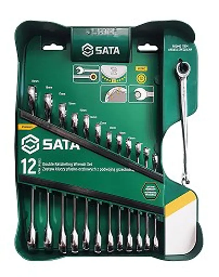 ⁨SATA DOUBLE RATCHET COMBINATION WRENCHES SET OF 13 PCS.+ X-BEAM WRENCH⁩ at Wasserman.eu