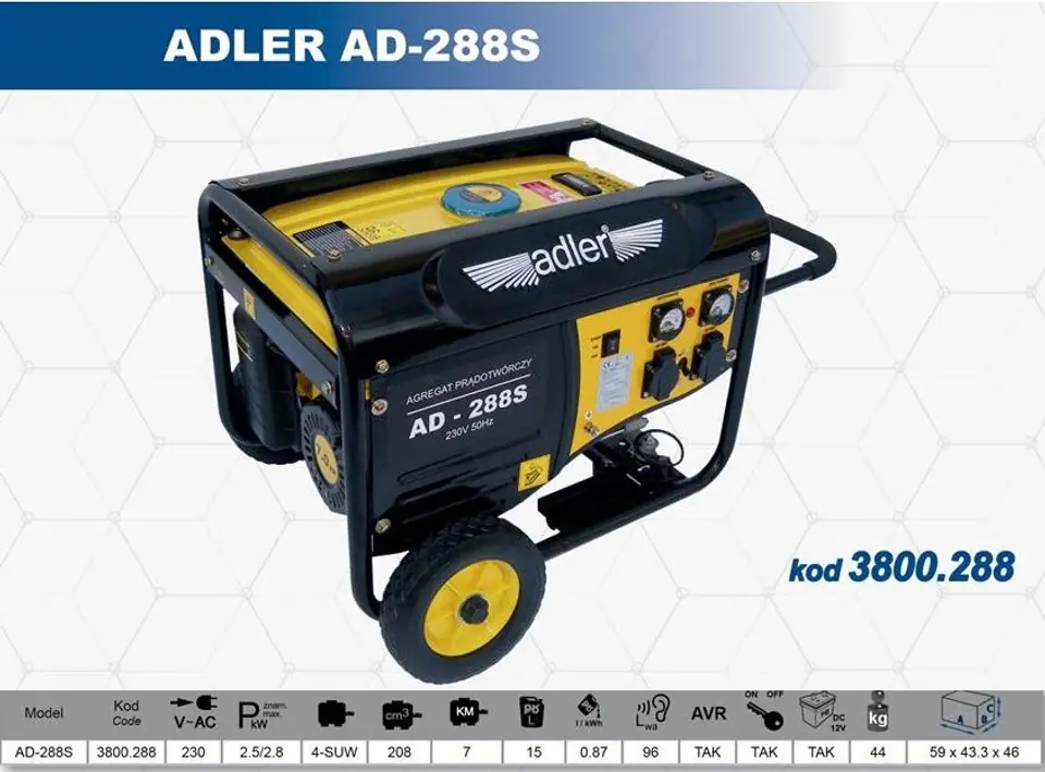 ⁨ADLER GENERATOR PRĄDOTWÓRCZY 2,8KW / AD-288S⁩ w sklepie Wasserman.eu