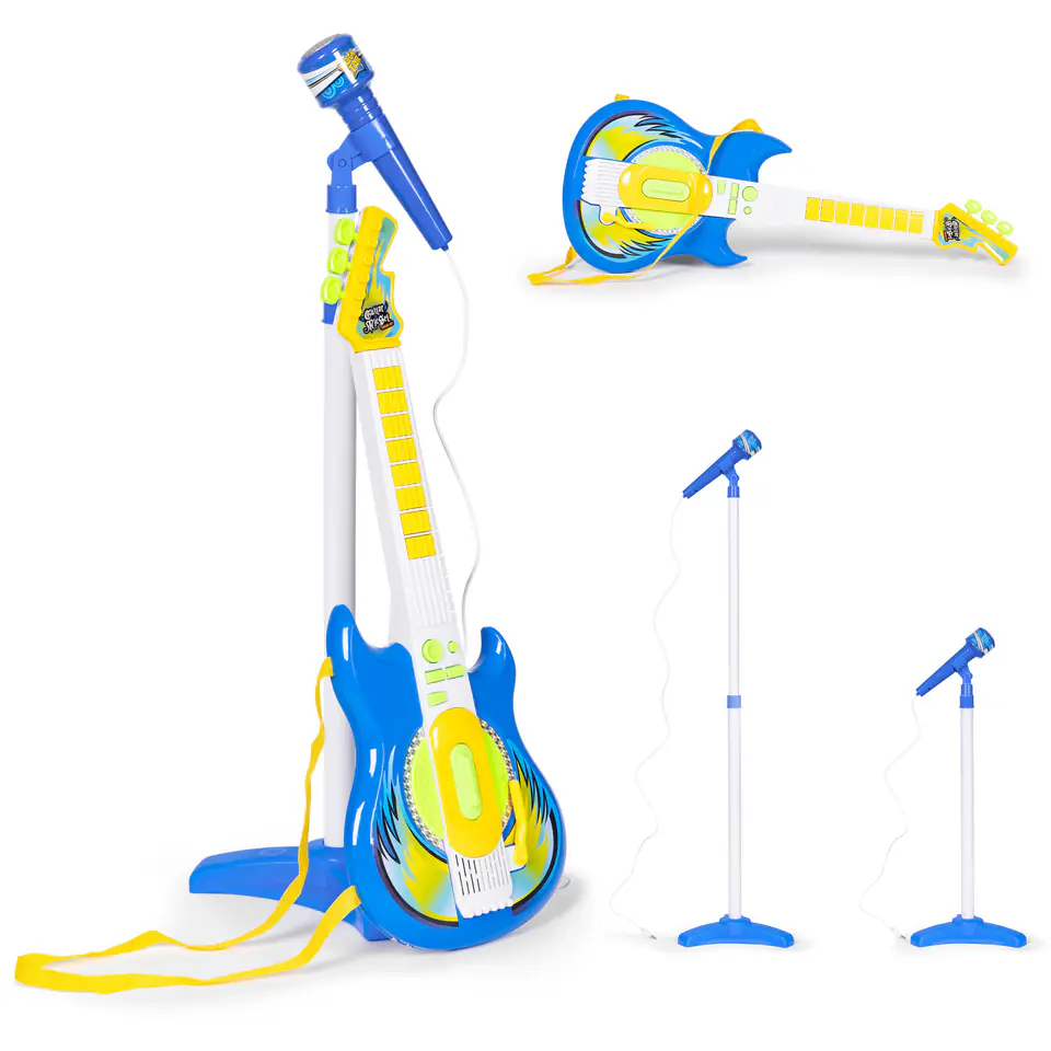 ⁨Zestaw gitara elektryczna mikrofon statyw dla dzieci mp3 - niebieska⁩ w sklepie Wasserman.eu