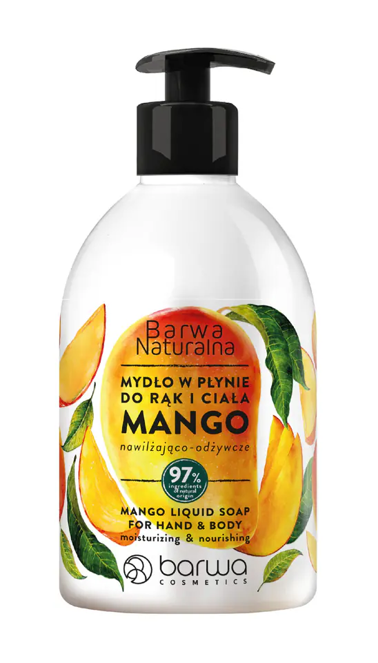 ⁨BARWA Naturalna Mydło w płynie do rąk i ciała nawilżająco-odżywcze Mango 500 ml⁩ w sklepie Wasserman.eu