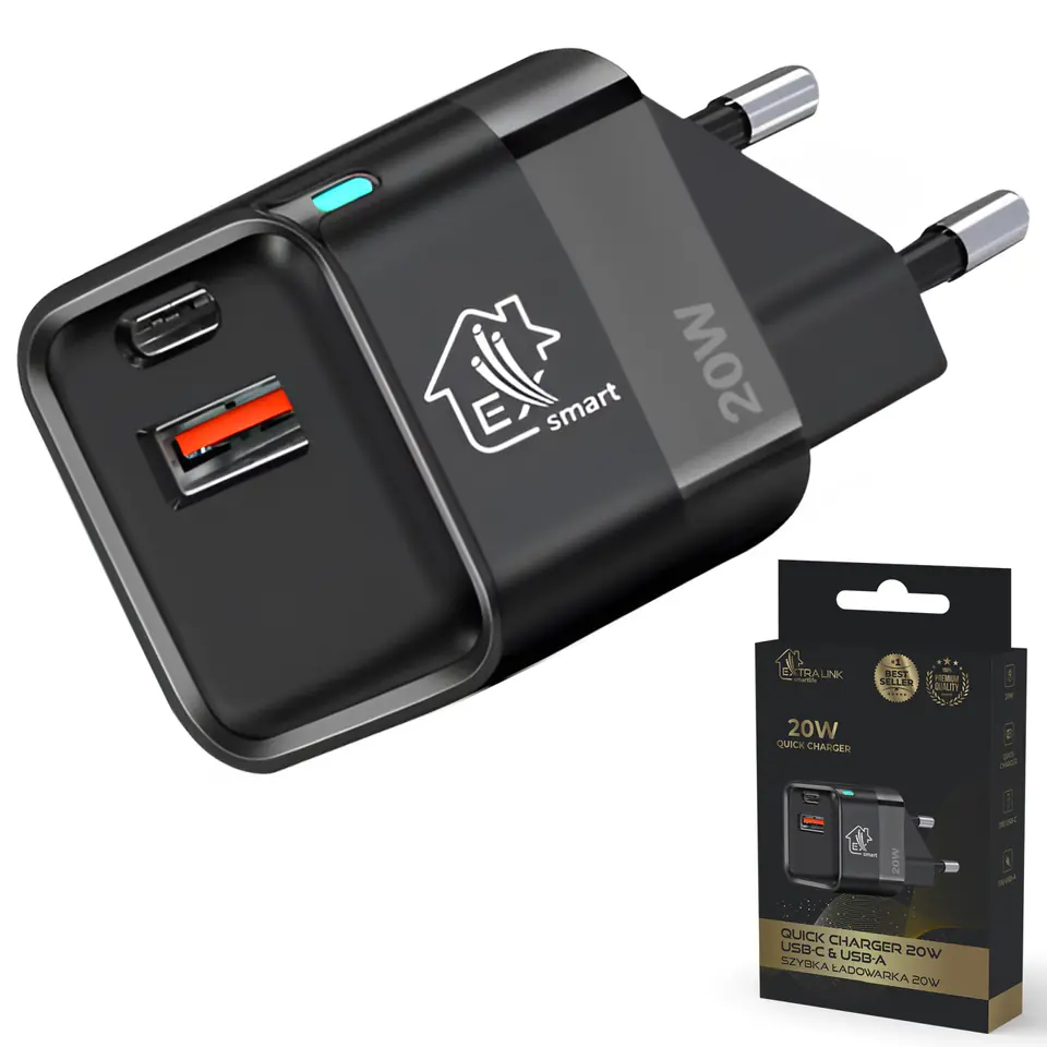 ⁨EXTRALINK SMART LIFE CHARGER 20W, USB-C AND USB A⁩ w sklepie Wasserman.eu