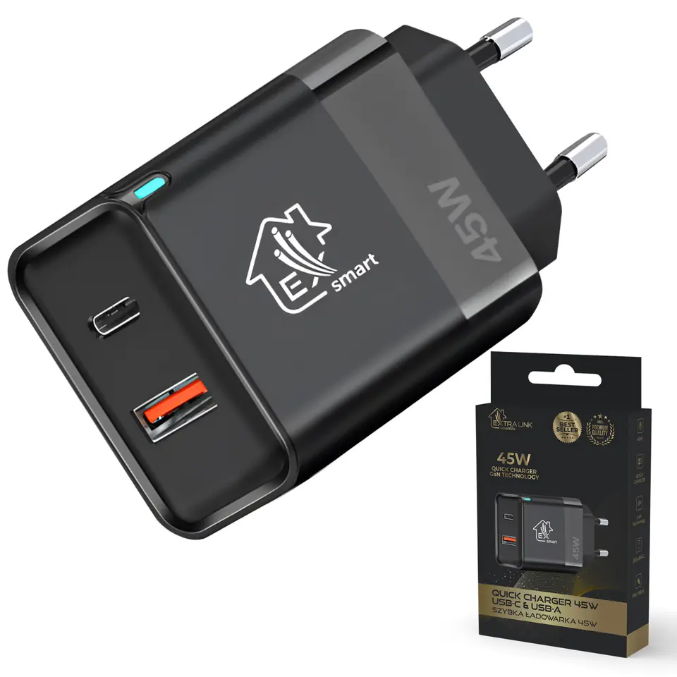 ⁨EXTRALINK SMART LIFE CHARGER 45W, USB-C AND USB A⁩ w sklepie Wasserman.eu