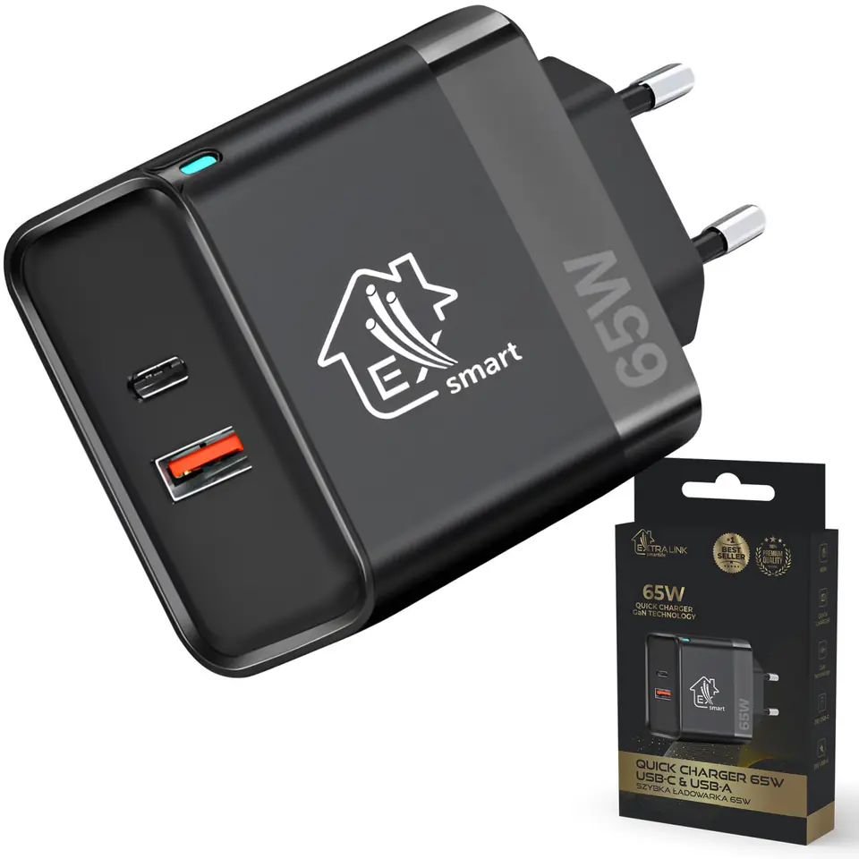 ⁨Extralink Smart Life Fast Charger 65W GaN | Charger | USB-C, USB-A⁩ at Wasserman.eu