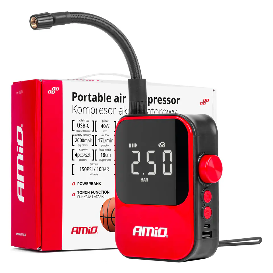 Kompresor samochodowy bezprzewodowy pompka elektryczna rowerowa powerbank 40w acomp-20 amio-03690 w sklepie Wasserman.eu