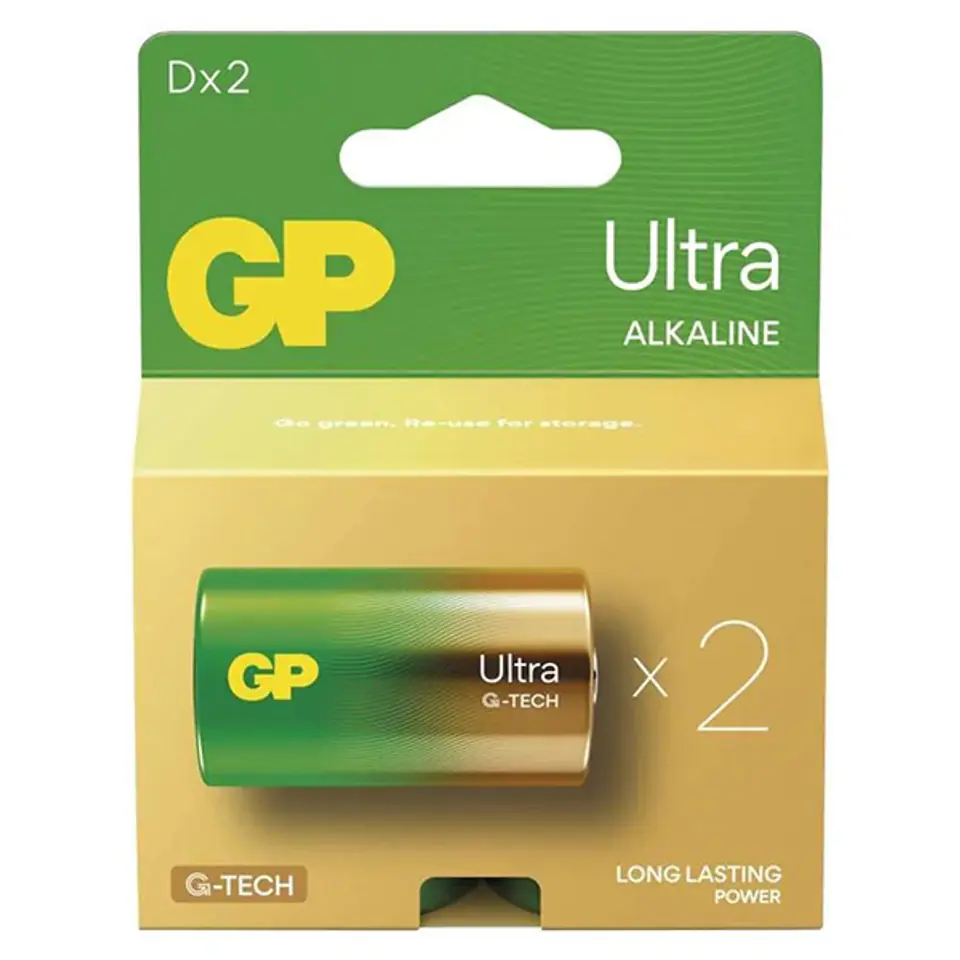 ⁨Bateria alkaliczna, D (LR20), ogniwo typ D, 1.5V, GP, blistr, 2-pack, Ultra⁩ w sklepie Wasserman.eu