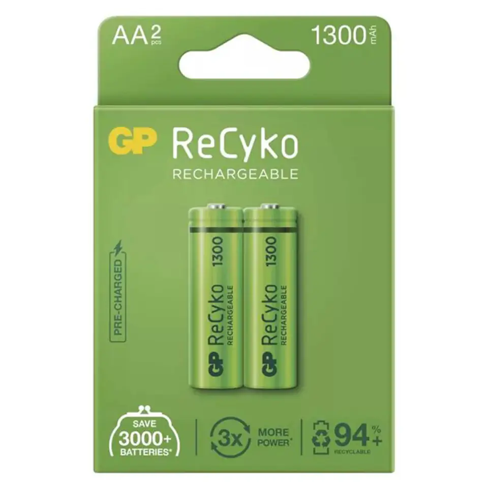 ⁨Akumulatorki, AA (HR6), 1.2V, 1300 mAh, GP, kartonik, 2-pack, ReCyko⁩ w sklepie Wasserman.eu