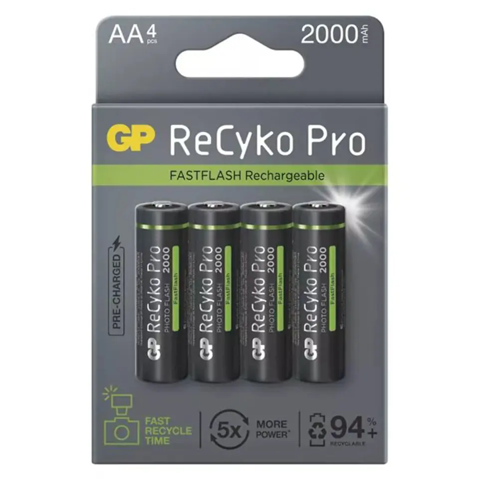 ⁨Akumulatorki, AA (HR6), 1.2V, 2000 mAh, GP, kartonik, 4-pack, ReCyko Pro Photo Flash⁩ w sklepie Wasserman.eu