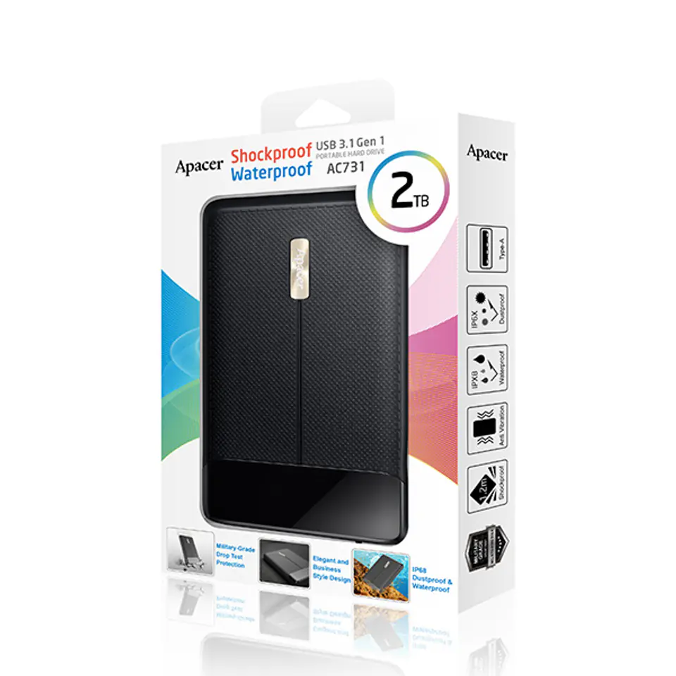 ⁨Apacer zewnętrzny dysk twardy, AC731, 2.5", USB 3.0 (3.2 Gen 1), 2TB, AP2TBAC731B-1, czarny, wstrząsoodporny, odporny na kurz i wo⁩ w sklepie Wasserman.eu