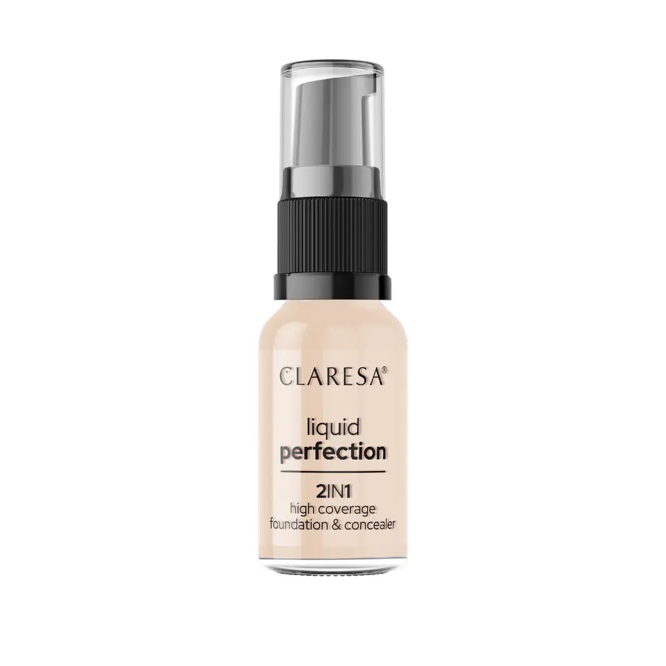 ⁨CLARESA Liquid Perfection Korektor i podkład kryjacy 2w1 101,5 Vanilla 18 g⁩ w sklepie Wasserman.eu