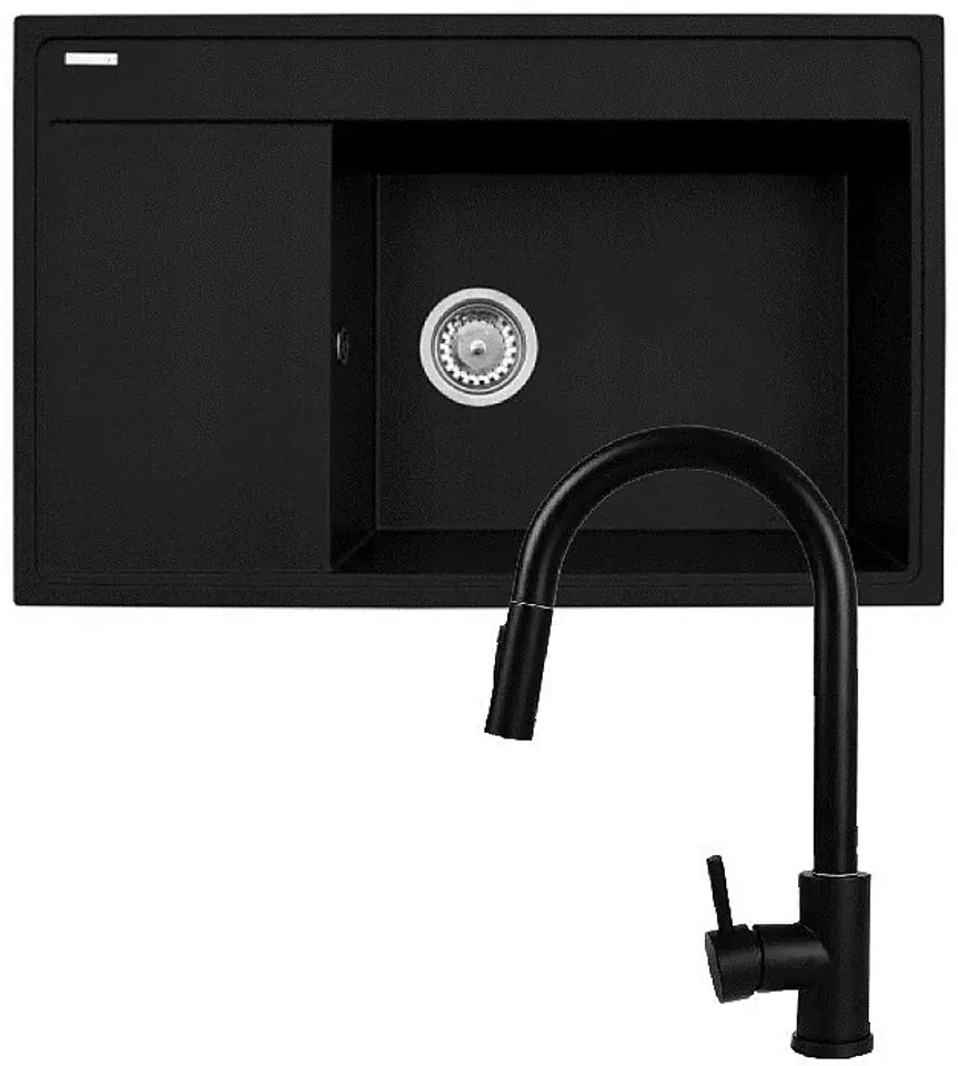 ⁨Set - Sink PYRAMIS CAMEA (79x50) 1B 1D R + Faucet IDEA Black Edition - 070168502BE - Volcano⁩ at Wasserman.eu