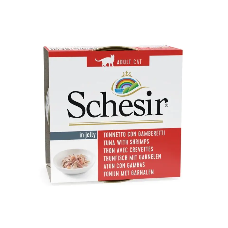 ⁨SCHESIR dla kotów Adult w Galarecie Tuńczyk ze Krewetkami 85g⁩ w sklepie Wasserman.eu