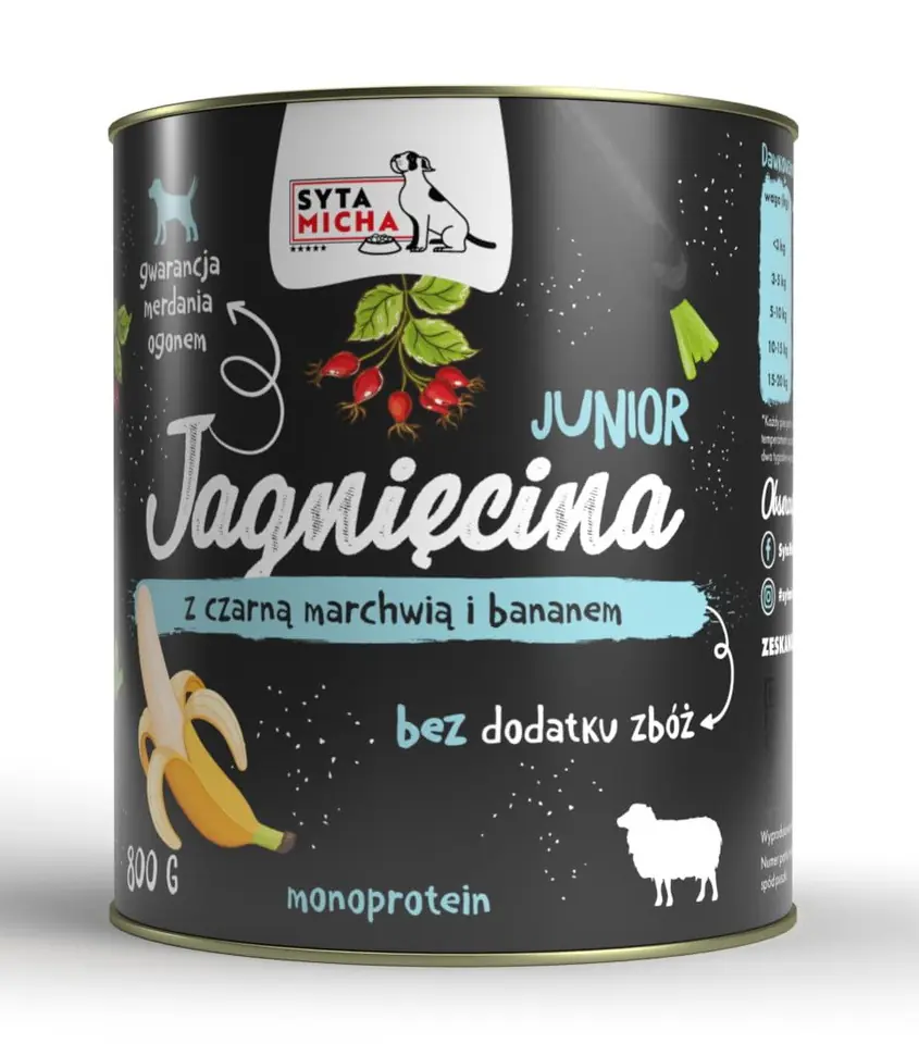 ⁨SYTA MICHA Junior Lamb with black carrot and banana - wet dog food - 800g⁩ at Wasserman.eu