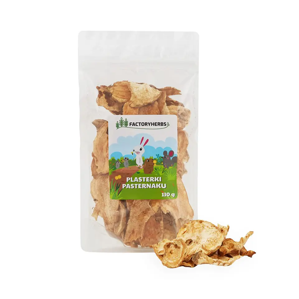 ⁨FACTORYHERBS Parsnip slices - treat for rodents and rabbits - 130g⁩ at Wasserman.eu