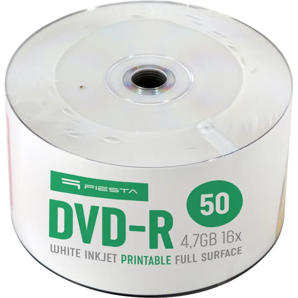 ⁨Płyta DVD-R 4,7GB FIESTA 16x biała do nadruku spindel w folii (50szt) (45817)⁩ w sklepie Wasserman.eu