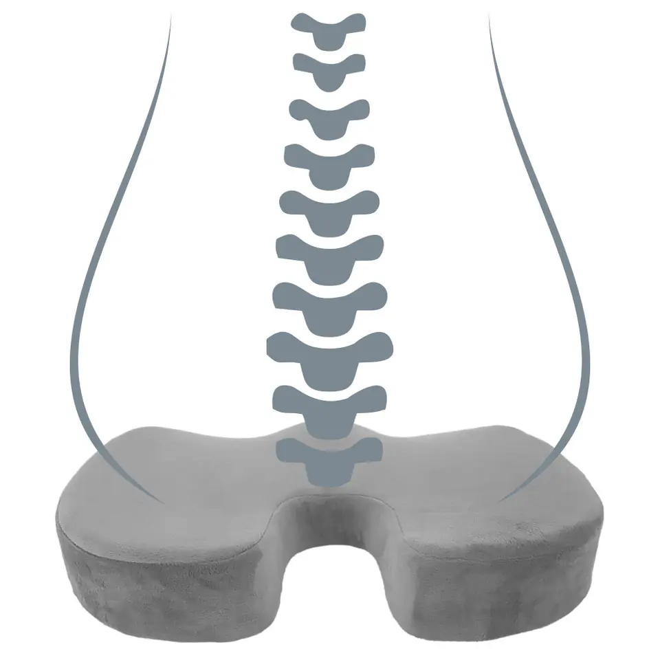 ⁨Ortopedyczna poduszka, na fotel biurowy, ergonomiczna, szary, pianka z efektem pamięci, Powerton⁩ w sklepie Wasserman.eu