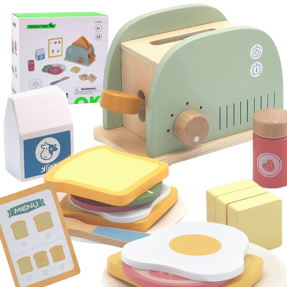 ⁨TOOKY TOY Toster Drewniany Pastelowy Zestaw Śniadaniowy⁩ w sklepie Wasserman.eu
