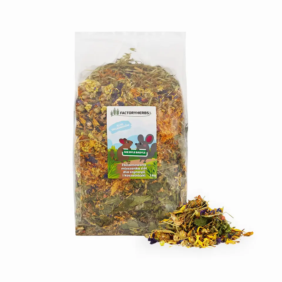⁨FACTORYHERBS Nie byle badyle dla Szynszyli i Koszatniczki 1kg⁩ w sklepie Wasserman.eu