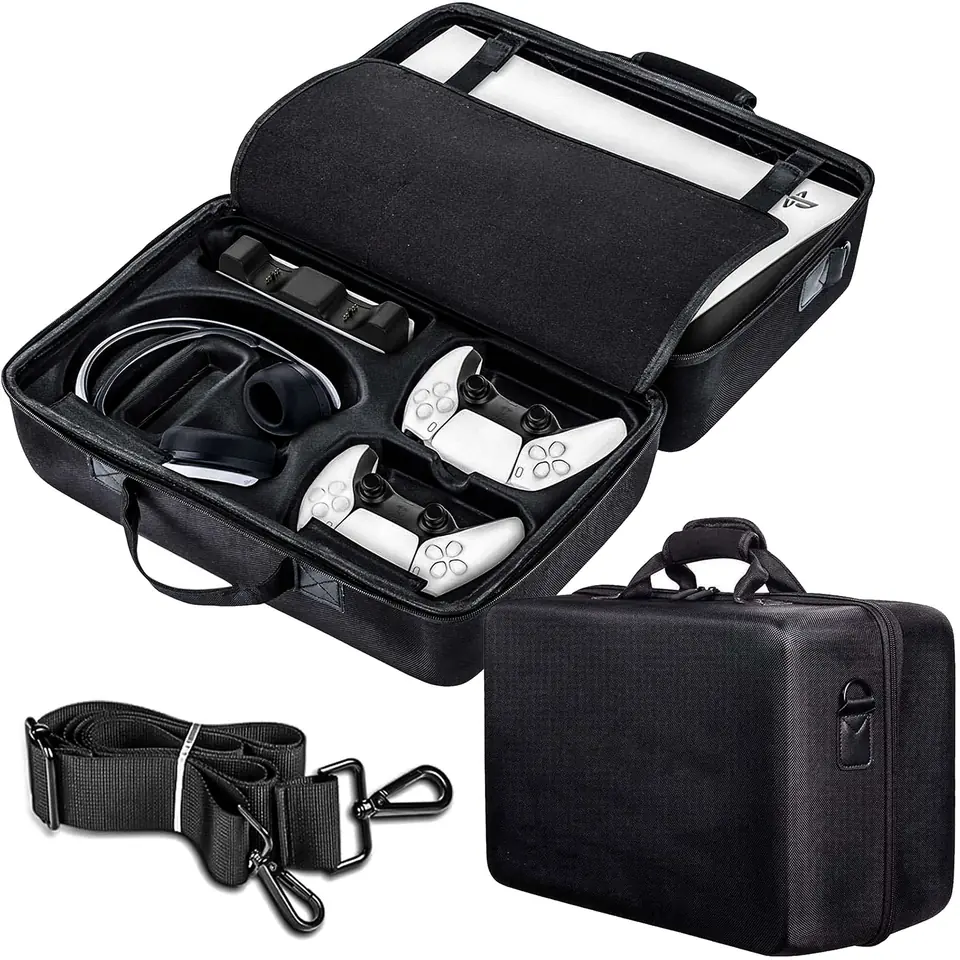 ⁨Etui kuferek walizka torba do konsoli Playstation 5 PS5 na pady i akcesoria futerał z rączką paskiem Alogy Czarny⁩ w sklepie Wasserman.eu