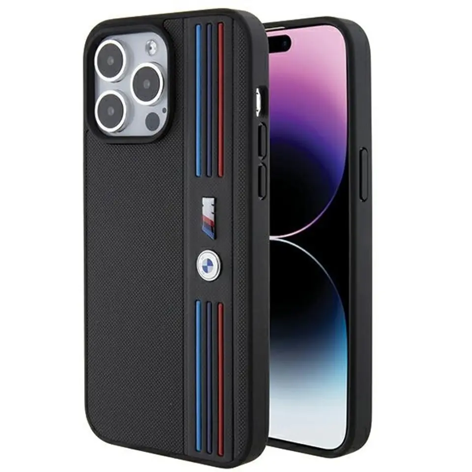 ⁨BMW BMHCP15L22PPMK iPhone 15 Pro 6.1" czarny/black Tricolor M Collection⁩ w sklepie Wasserman.eu