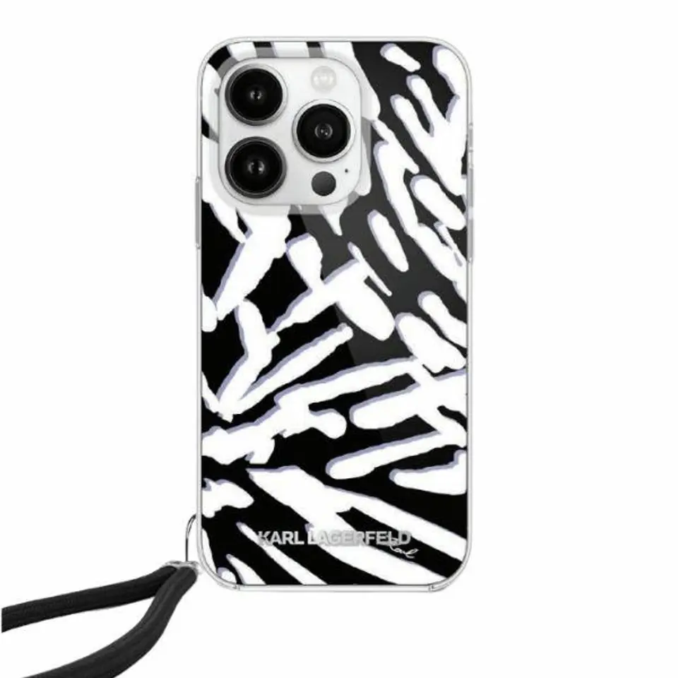 ⁨Karl Lagerfeld KLHCP15LHZBPKCCK iPhone 15 Pro 6.1" czarny/black hardcase IML Zebra Pattern & Cord⁩ w sklepie Wasserman.eu