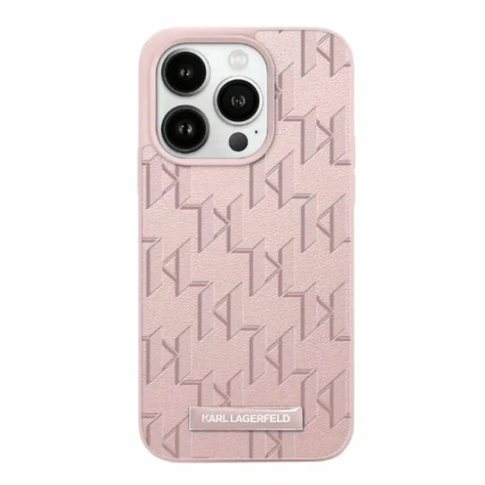 ⁨Karl Lagerfeld KLHMP15LPKHPORPP iPhone 15 Pro 6.1" hardcase różowy/pink Leather Monogram Metal Logo⁩ w sklepie Wasserman.eu