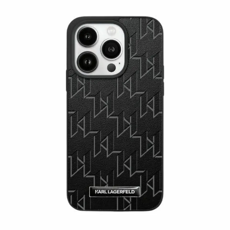 ⁨Karl Lagerfeld KLHMP15XPKHPORPK iPhone 15 Pro Max 6.7" hardcase czarny/black Leather Monogram Metal Logo⁩ w sklepie Wasserman.eu