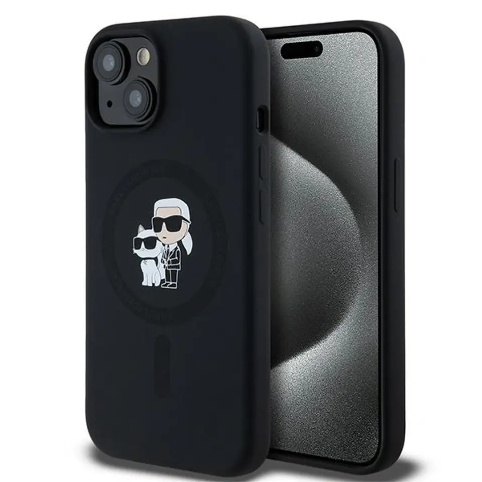 ⁨Karl Lagerfeld KLHMP15SSCMKCRHK iPhone 15 / 14 / 13 6.1" czarny/black hardcase Silicone Karl & Choupette MagSafe⁩ w sklepie Wasserman.eu