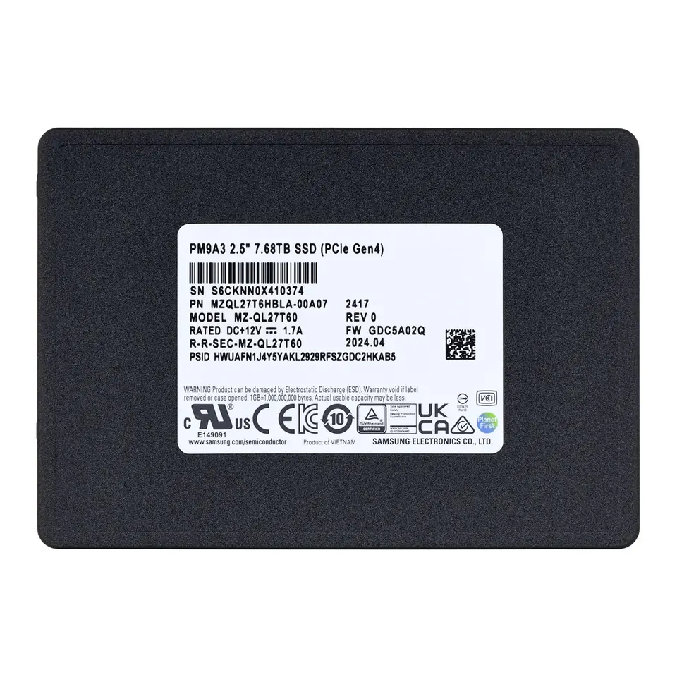 ⁨Dysk SSD Samsung PM9A3 7.68TB U.2 NVMe Gen4 MZQL27T6HBLA-00A07 (DWPD 1)⁩ w sklepie Wasserman.eu