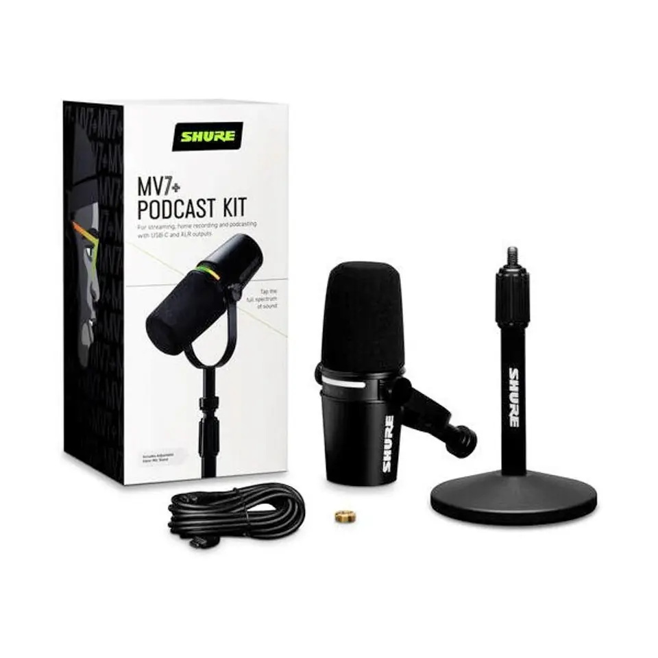 ⁨Shure MV7+-K-BNDL - lectern/vocal microphone with XLR/USB-C connector, black + desk stand GATOR⁩ at Wasserman.eu